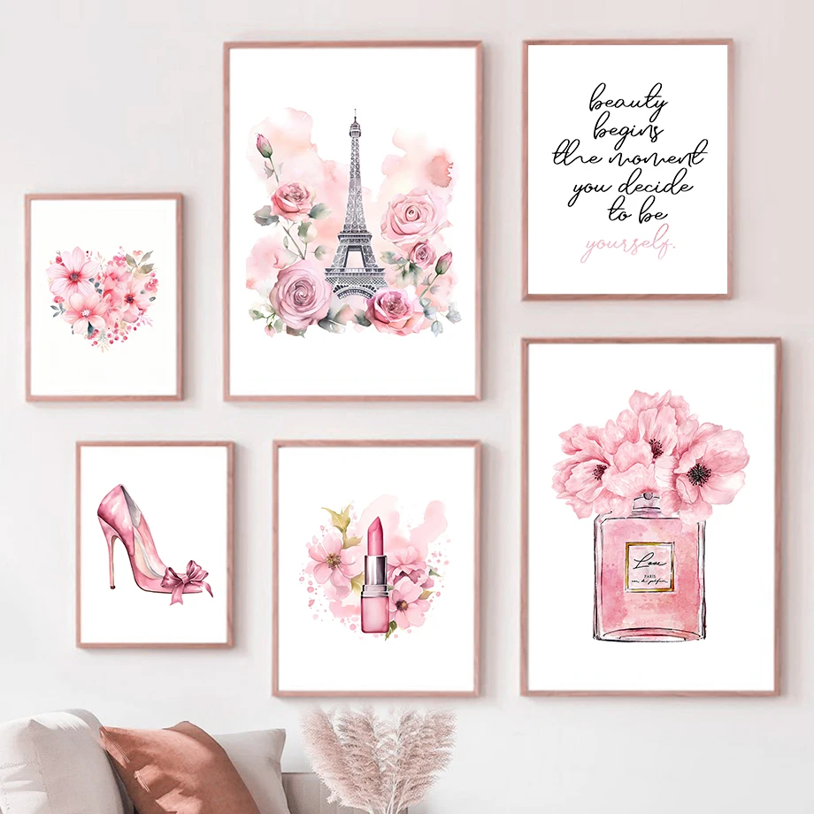 Home Decor Japandi - 파리 패션 아트 포스터 핑크 에펠