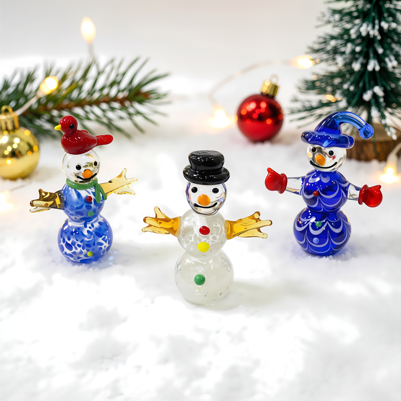 Home Xmas Decor Ideas - 미니 유리 눈사람 피규어 귀여운 크리스마스