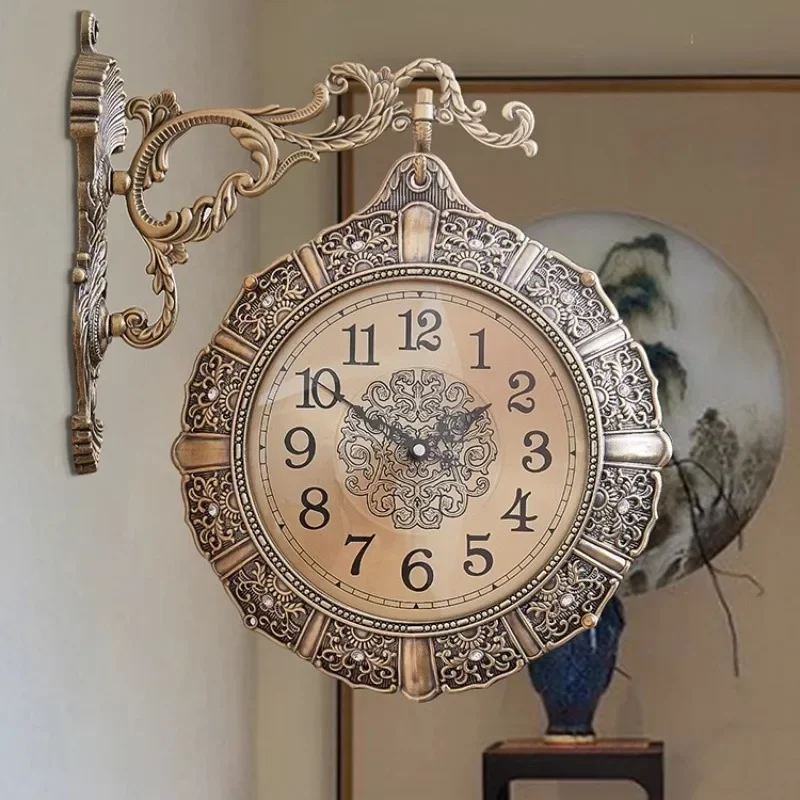 Home Decor Design Ideas - 북유럽 복고풍 거실 벽시계 무소음 양면