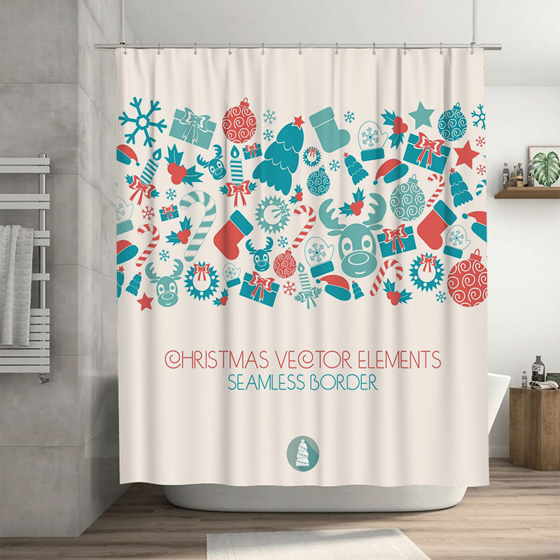 Home Xmas Decor Ideas - 크리스마스 샤워 커튼, 축제적인 휴일 패턴,