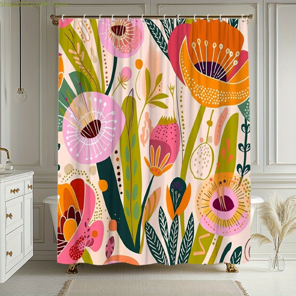 활기 넘치는 꽃무늬 샤워 커튼, 추상적인 식물 디자인, - Home Decor Design Ideas 리뷰 및 가격