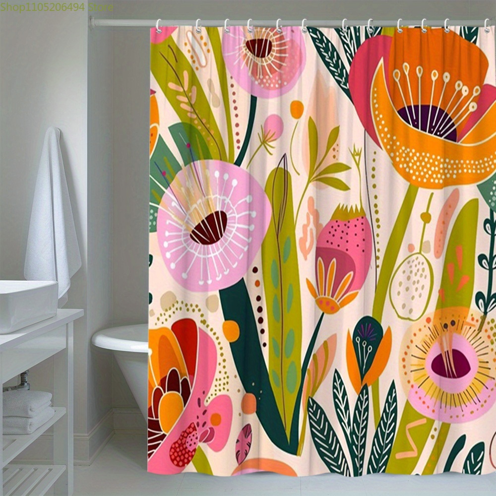 활기 넘치는 꽃무늬 샤워 커튼, 추상적인 식물 디자인, - Home Decor Design Ideas 리뷰 및 가격