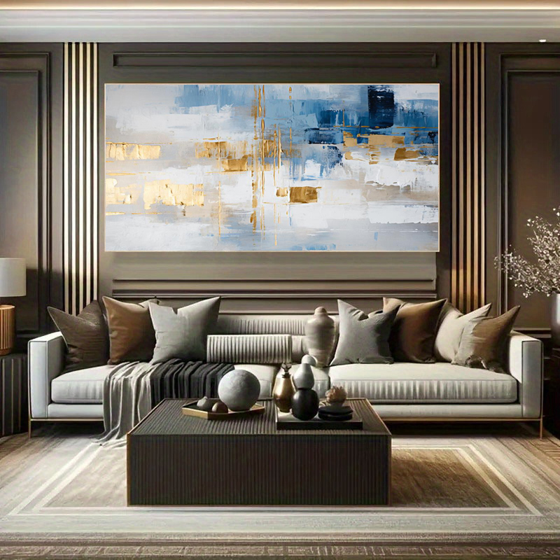 100% 수작업 추상 유화 블루 및 오렌지 블루 골드  - Home Decor Free Images 리뷰 및 가격