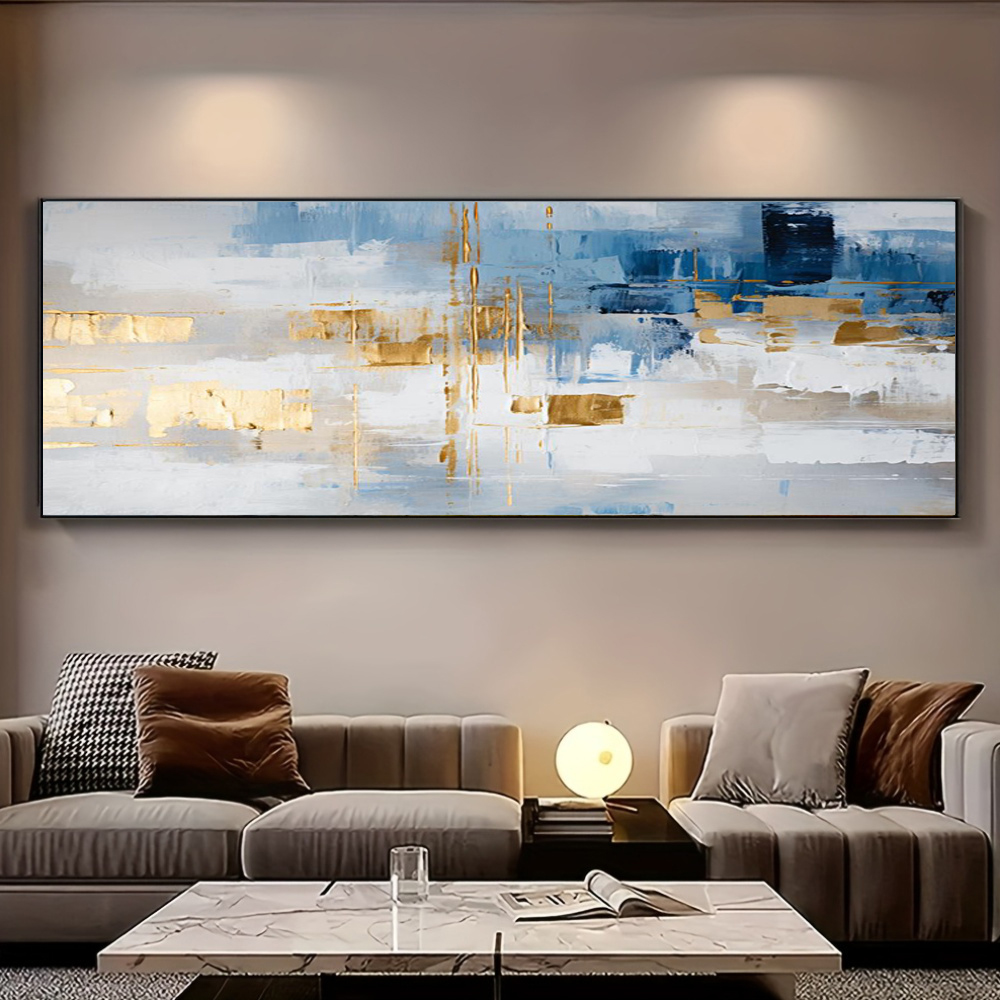 100% 수작업 추상 유화 블루 및 오렌지 블루 골드  - Home Decor Free Images 리뷰 및 가격