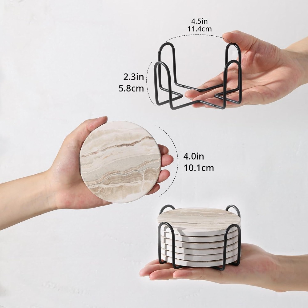 흡수성 세라믹 컵받침 6개 세트(홀더 포함), 석재 질 - Home Decor Free Images 리뷰 및 가격