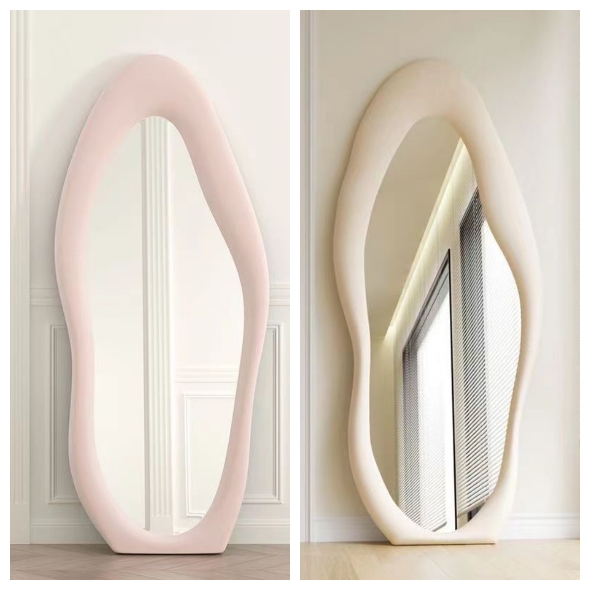 크림색 불규칙 풀 사이즈 전신 거울 벨벳 프레임 스탠딩 - Home Decor Mirror 리뷰 및 가격