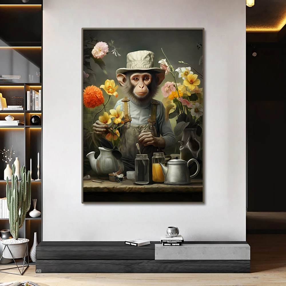 북유럽 고릴라 착용 정장 벽 아트 캔버스 회화 추상 미 - Home Decor Japandi 리뷰 및 가격