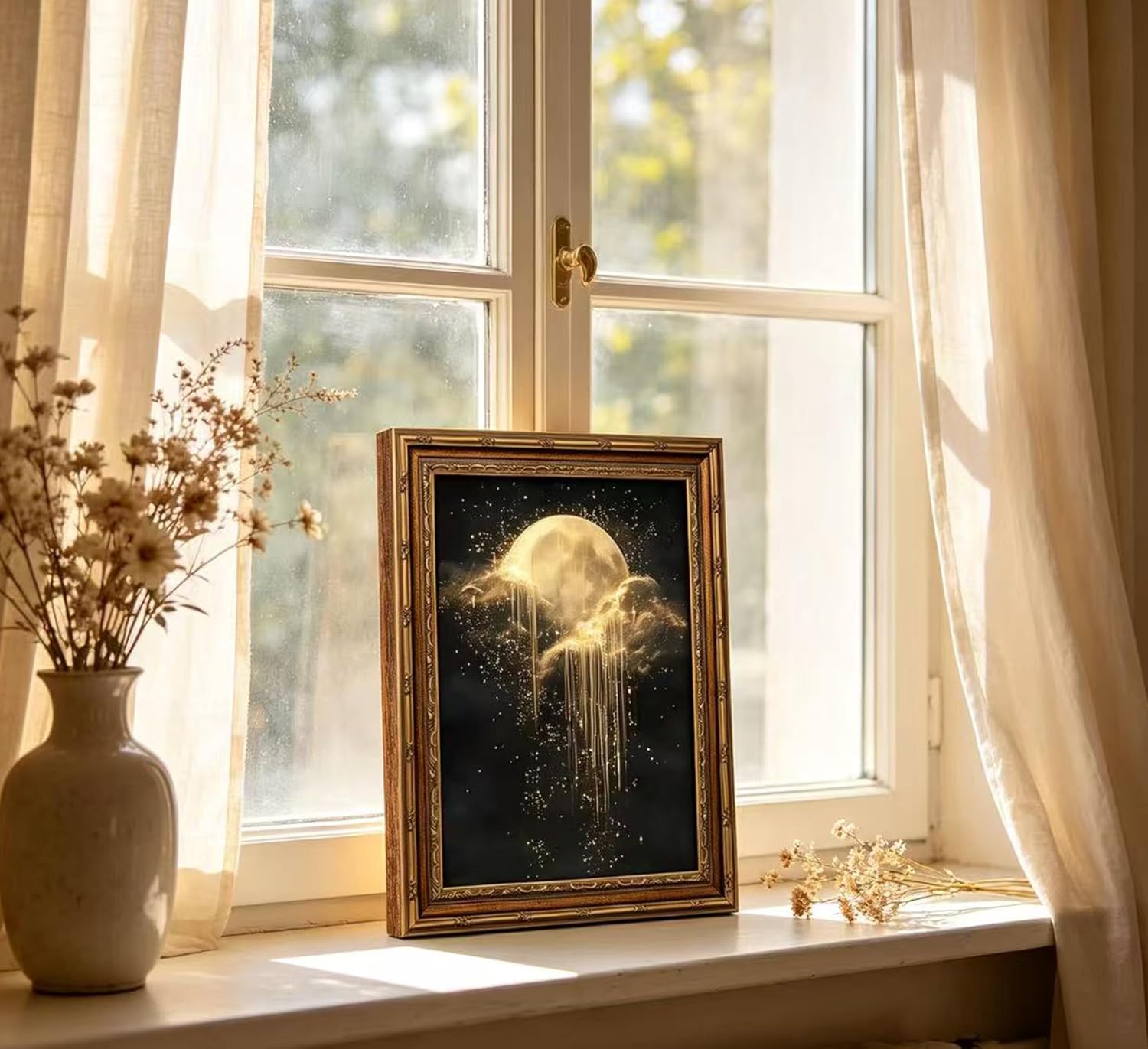 앤틱 액자 천상의 캔버스 벽 장식 황금 달 별이 빛나는 - Home Decor Mirror 리뷰 및 가격