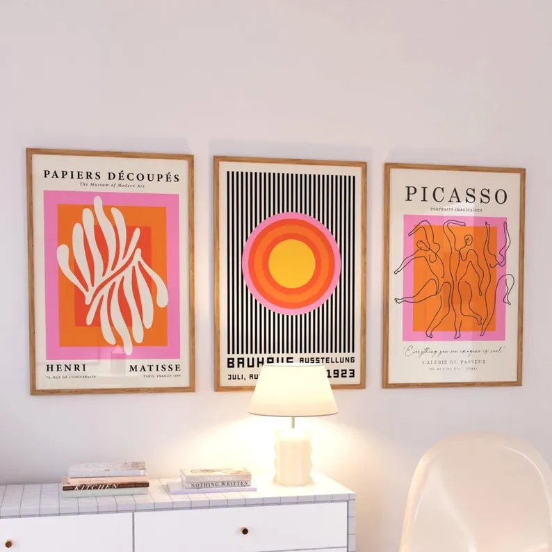 3pcs현대 오렌지 바우하우스와 피카소 벽 아트 인쇄  - Home Decor Foto 리뷰 및 가격