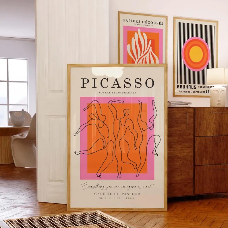 3pcs현대 오렌지 바우하우스와 피카소 벽 아트 인쇄  - Home Decor Foto 리뷰 및 가격