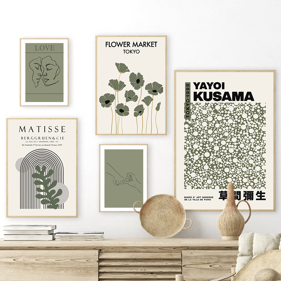 세이지 그린 야요이 쿠사마 마티스 꽃 벽 예술 캔버스  - Home Decor Japandi 리뷰 및 가격