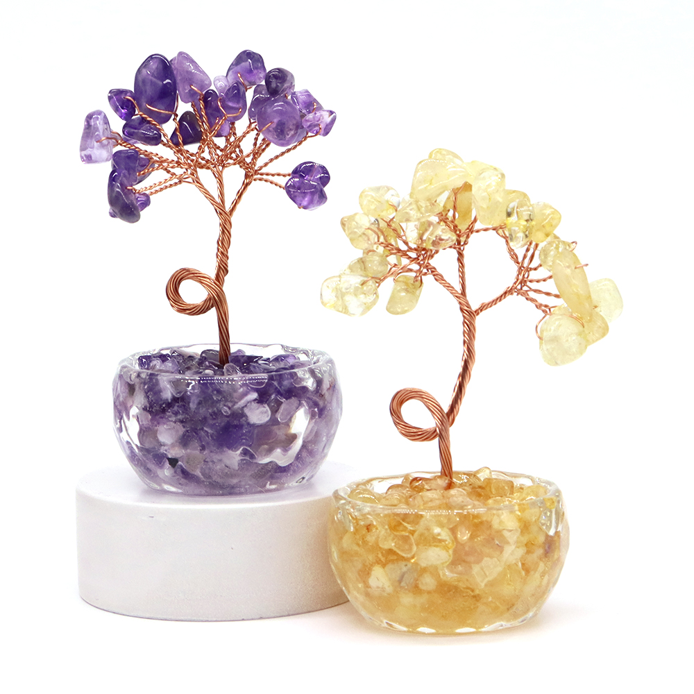 천연 원석 크리스탈 행운의 나무 자갈돌 받침대 차크라  - Home Decor Solution 리뷰 및 가격