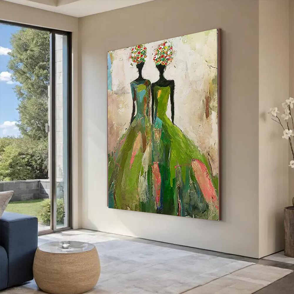 100% 수작업 추상 유화 캔버스 그림, 두 명의 패션 - Home Decor Free Images 리뷰 및 가격
