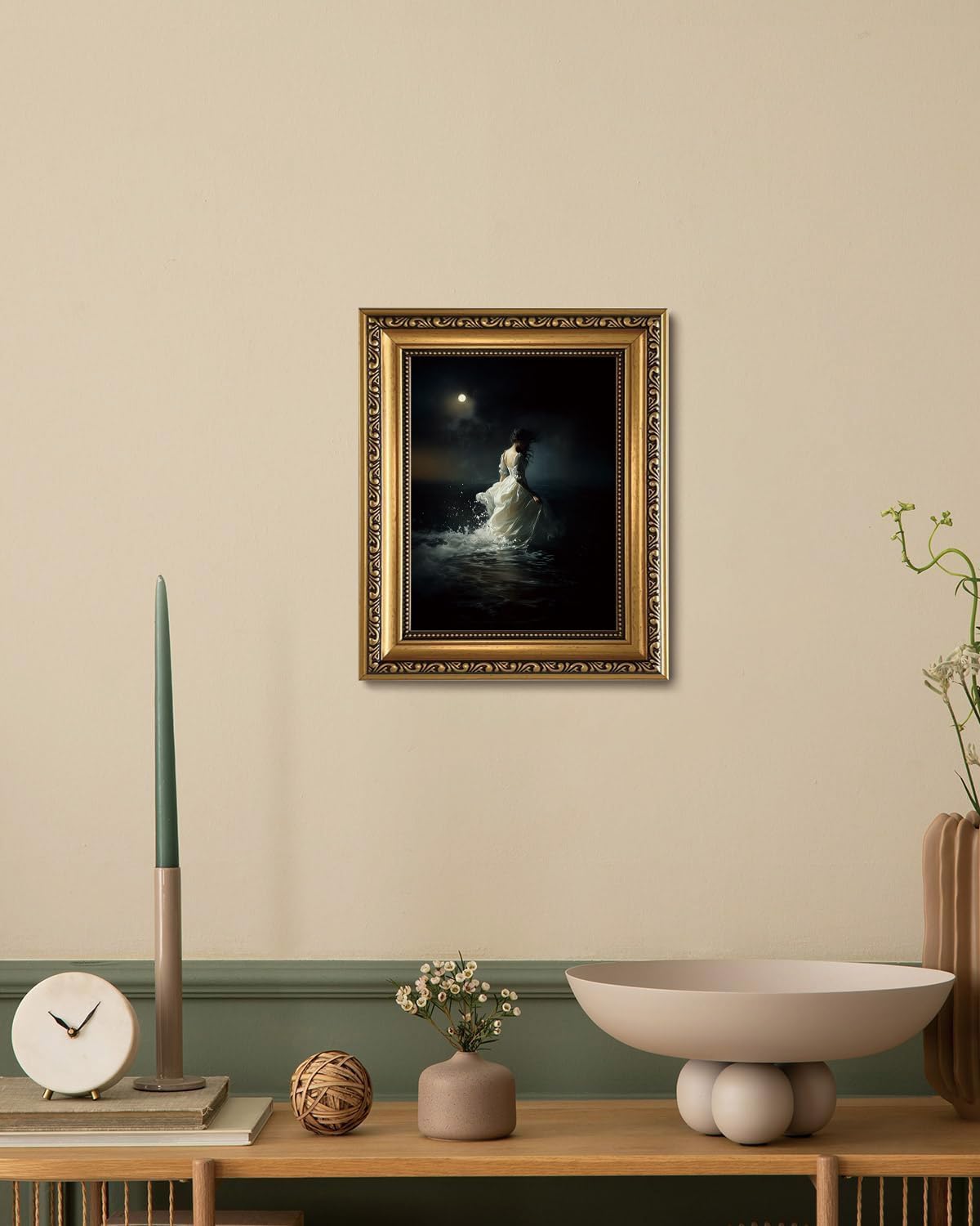 액자형 캔버스 벽화 고딕 로맨틱한 여인이 달 아래 바다 - Home Decor Mirror 리뷰 및 가격