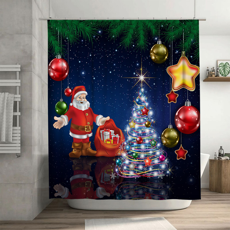 TU 크리스마스 샤워 커튼 산타클로스 축제 휴일 욕실  - Home Xmas Decor Ideas 리뷰 및 가격