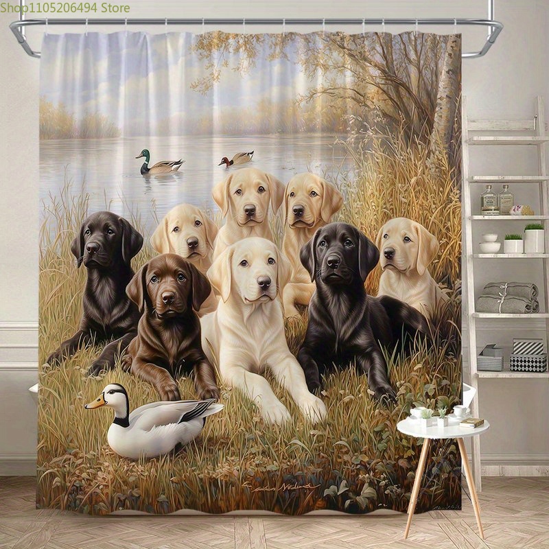 래브라도 강아지 가족 샤워 커튼, 오리 장면 디자인의  - Home Decor Design Ideas 리뷰 및 가격