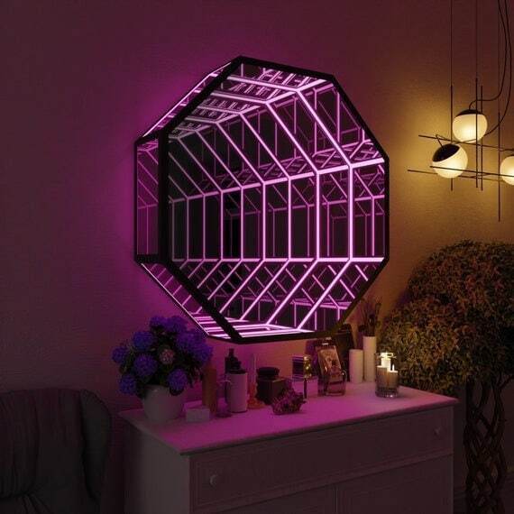 옥타곤 3D 인피니티 미러 라이트 터널 미러 인피니티  - Home Decor Mirror 리뷰 및 가격