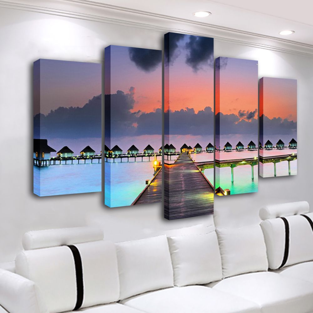 벽 예술 석양 그림 5패널 아트 프레임 캔버스 프린트  - Home Decor Mirror 리뷰 및 가격