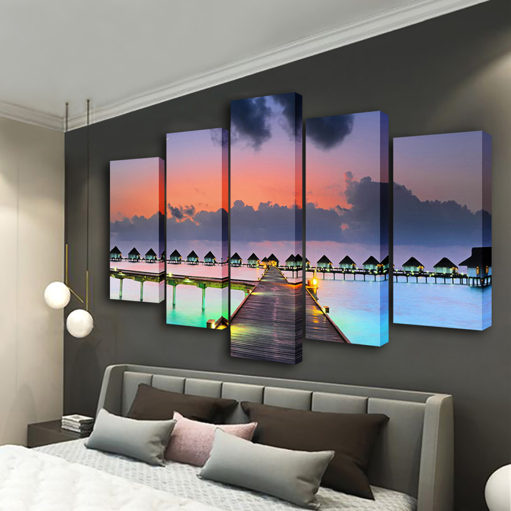 벽 예술 석양 그림 5패널 아트 프레임 캔버스 프린트  - Home Decor Mirror 리뷰 및 가격