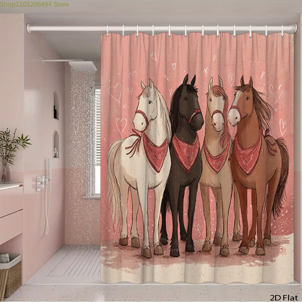 귀여운 말 샤워 커튼, 만화 동물 디자인, 가정 장식용 - Home Decor Design Ideas 리뷰 및 가격
